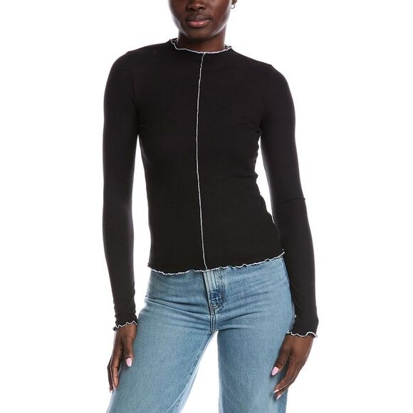 Project Social T Womens  Sparks Seamed Rib Funnel Neck Top, Black - Picture 1 of 3